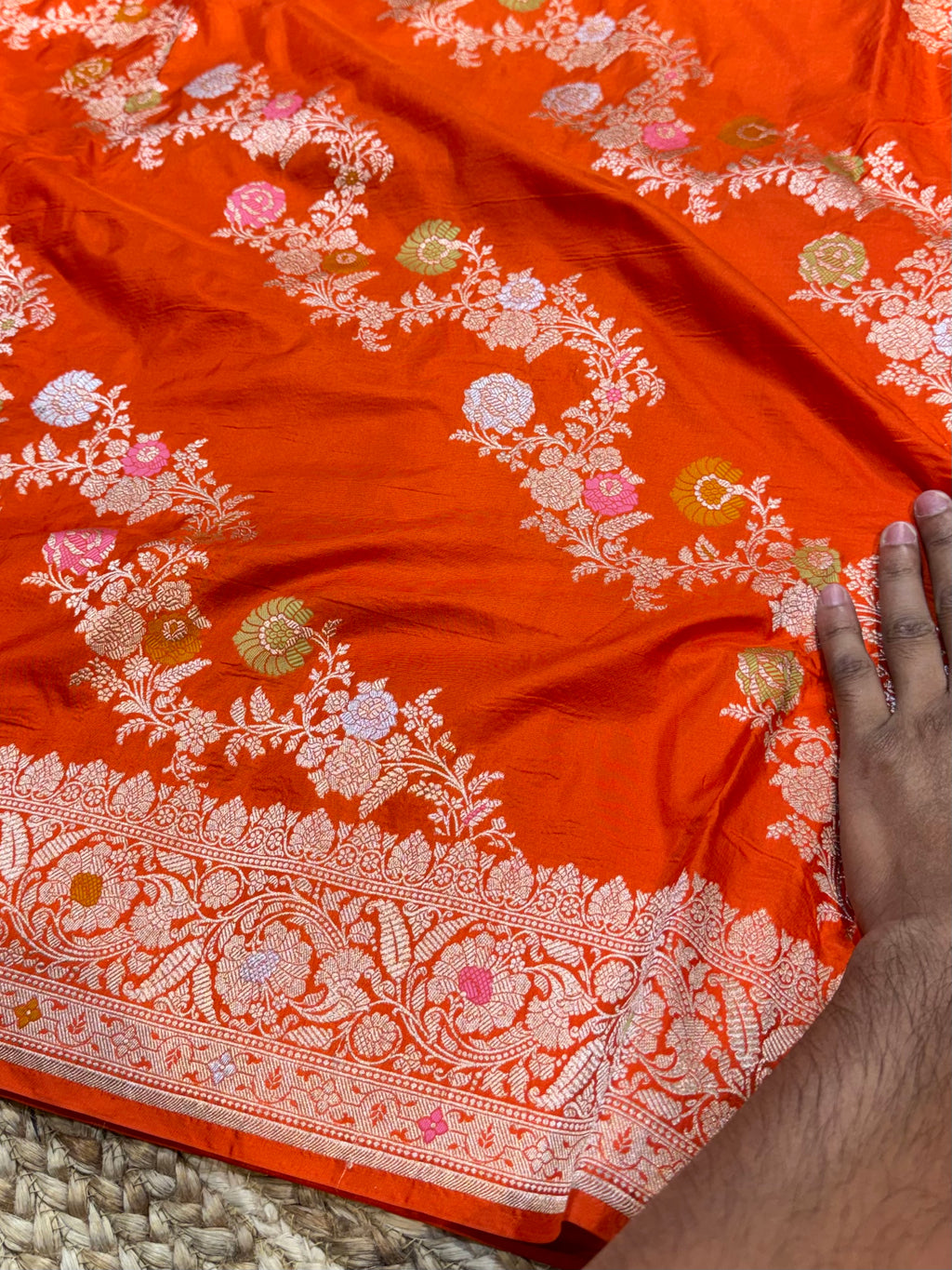 Fanta Orange 100% Pure Banarasi Katan Silk Meenakari Saree