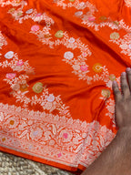 Fanta Orange 100% Pure Banarasi Katan Silk Meenakari Saree