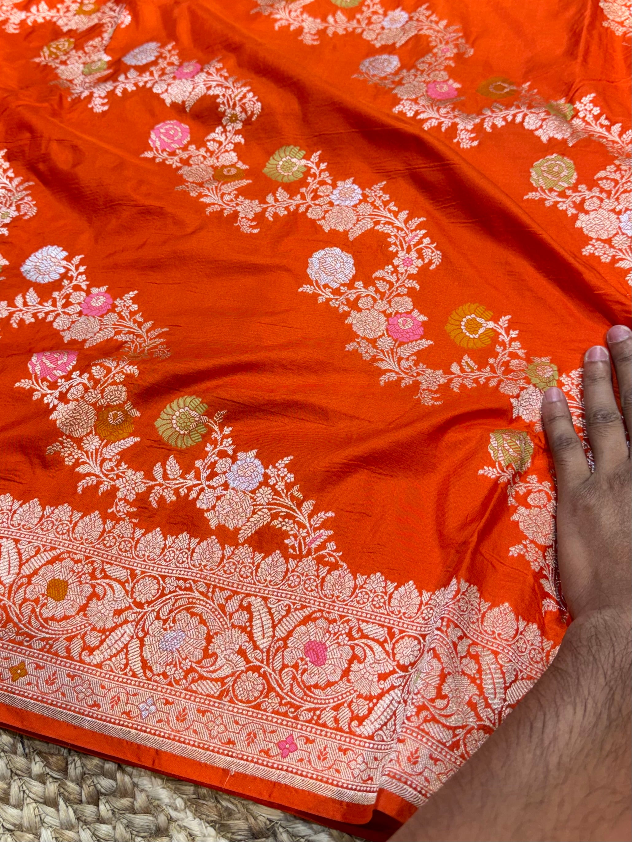 Fanta Orange 100% Pure Banarasi Katan Silk Meenakari Saree