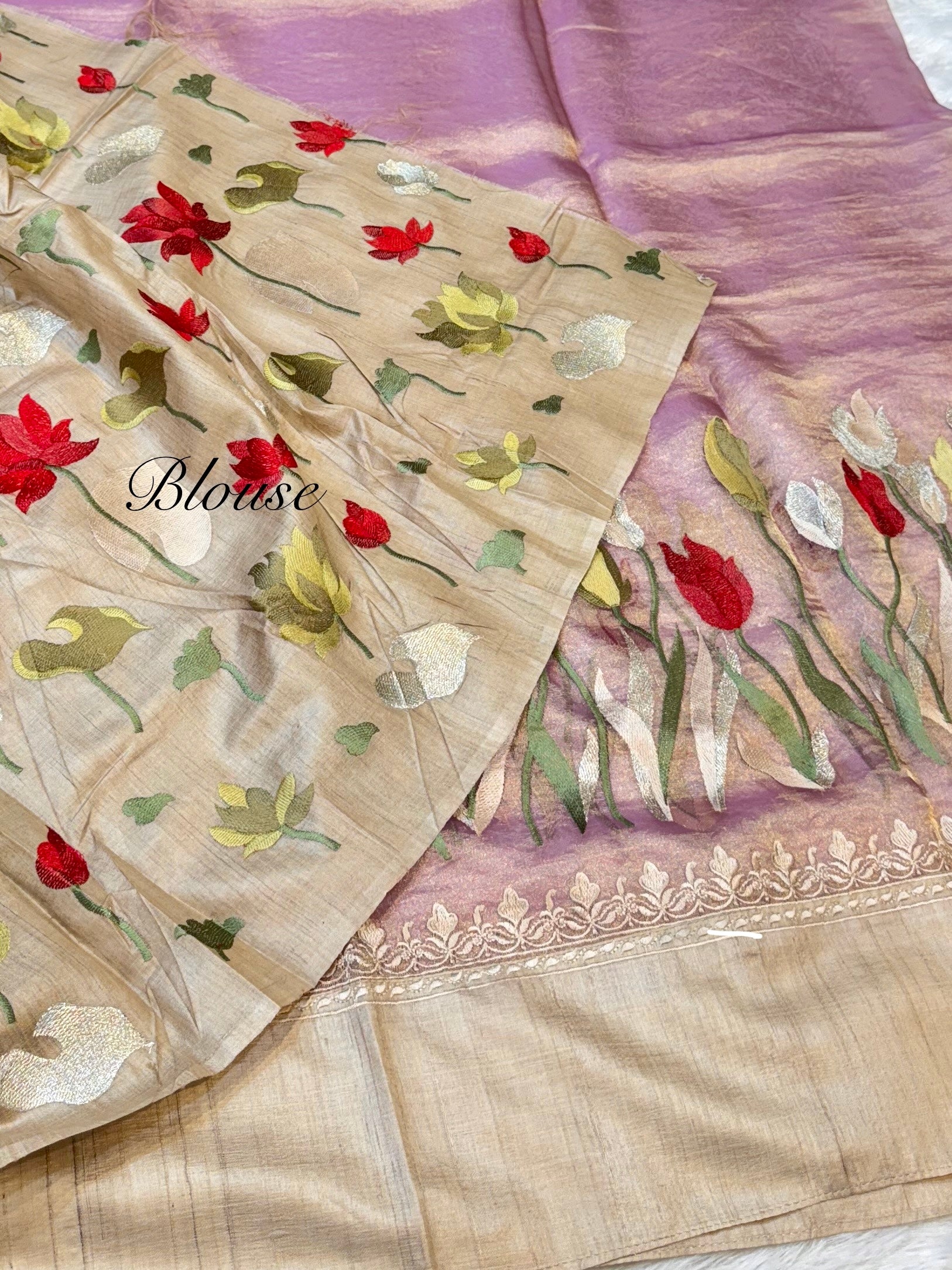 Diamond Lavender 100% Pure Handloom Tissue Silk Partywear Banarasi Embroidery Lightweight Sarees