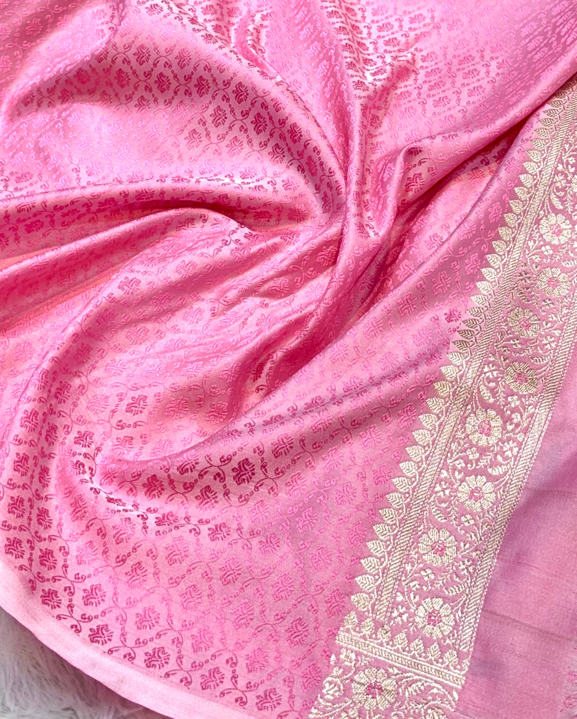 Pink Banarasi Soft Mashru Silk Partywear Meenakari Saree
