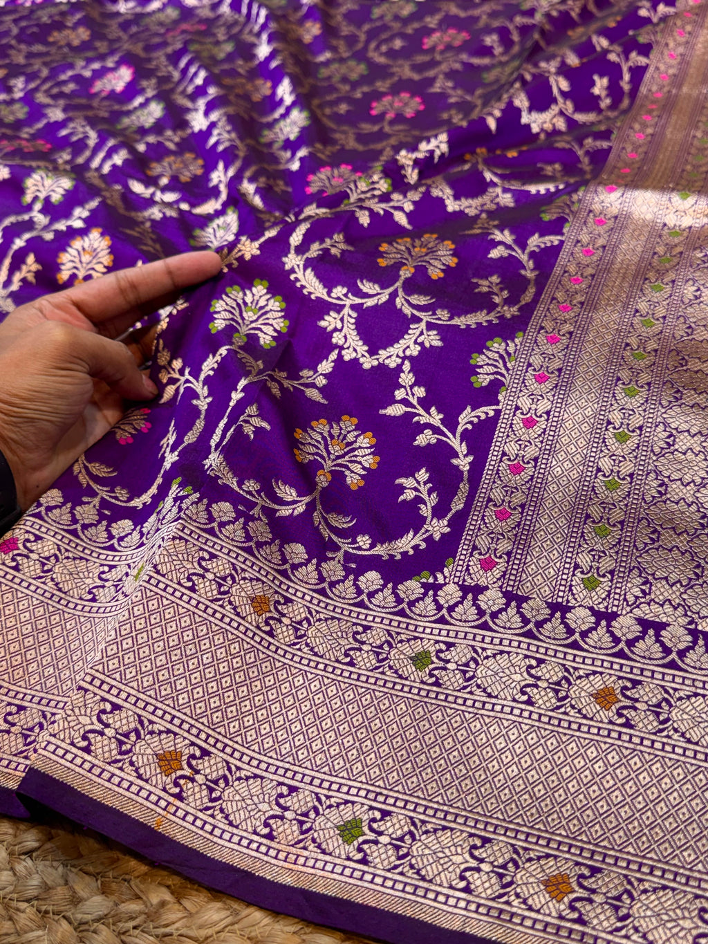 Violet Purple 100% Pure Banarasi Katan Silk Meenakari Saree