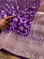 Violet Purple 100% Pure Banarasi Katan Silk Meenakari Saree