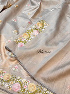 Mouse Tussar Silk Partywear Banarasi Embroidery with Tissue Applique Lightweight Sarees