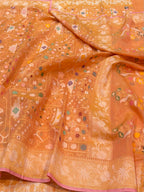 Pastel Peach 100% Pure Ektara Banarasi Cotton Jamdani Saree