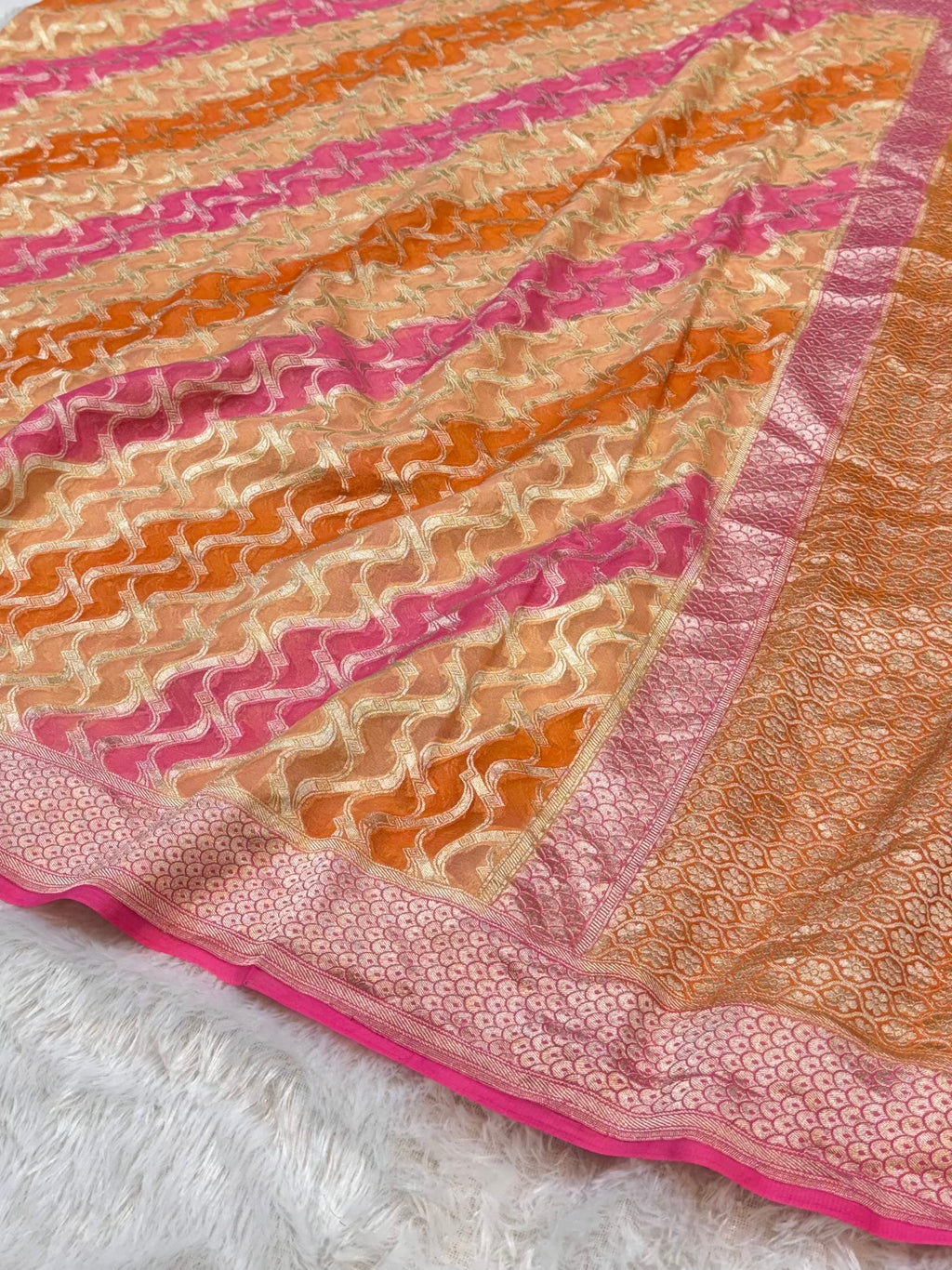 Peach 100% Pure Banarasi Khaddi Georgette RANGKAAT Saree