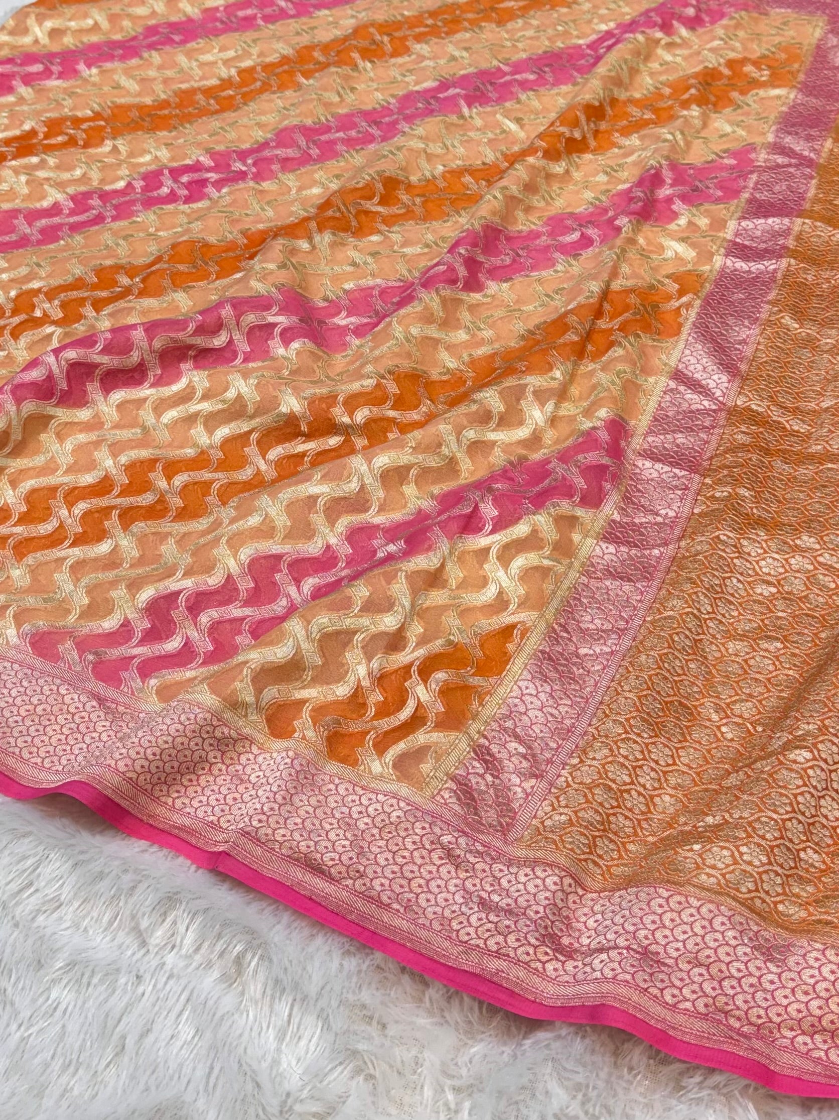 Peach 100% Pure Banarasi Khaddi Georgette RANGKAAT Saree