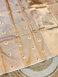 Diamond Golden 100% Pure Banarasi Tissue Silk Handloom Handwoven Saree
