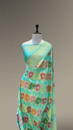 Pastel Sea Green 100% Exclusive Pure Banaras Katan Silk Rangkaat Saree