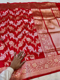 Red 100% Pure Banarasi Katan Silk Handloom Handwoven Pattu Saree
