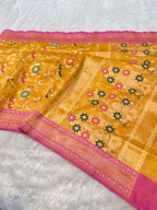 Sunflower Yellow 100% Pure Ektara Banarasi Kora Jamdani Saree