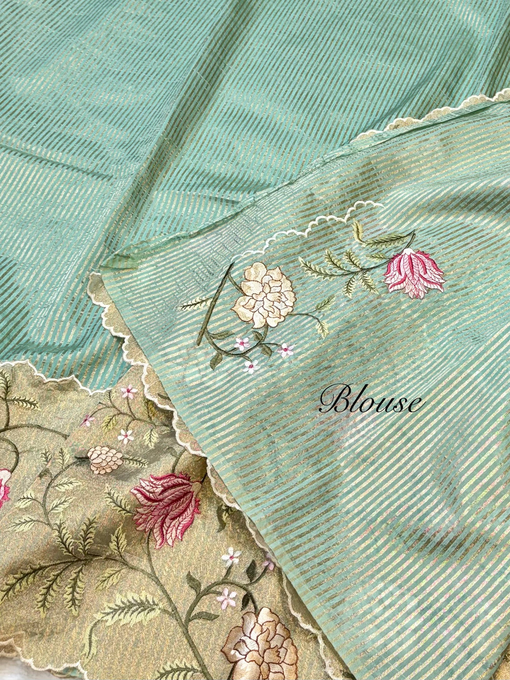 Light Sea Green Tissue Silk Partywear Banarasi Embroidery Tissue Border Lightweight Sarees