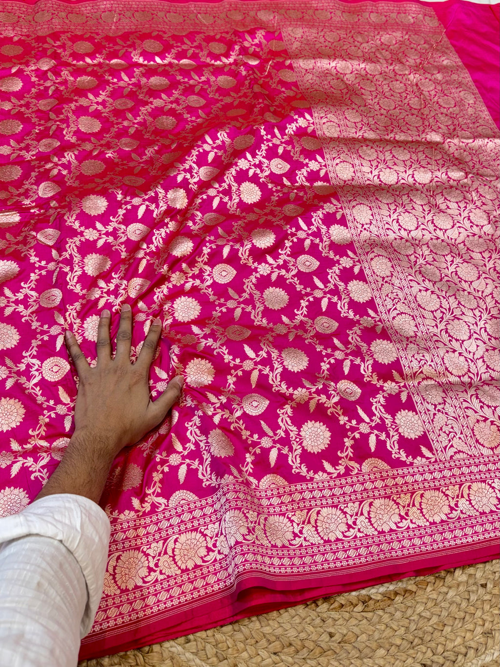Rani Pink 100% Pure Banarasi Katan Silk Saree