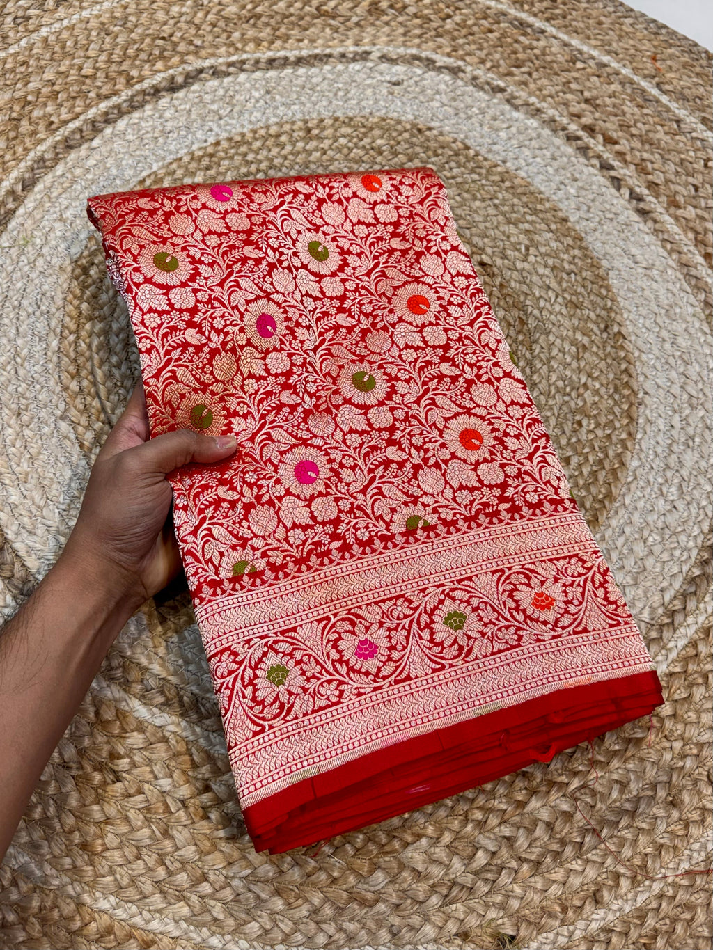 Red 100% Pure Banarasi Katan Silk Meenakari Brocade Saree