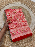 Red 100% Pure Banarasi Katan Silk Meenakari Brocade Saree