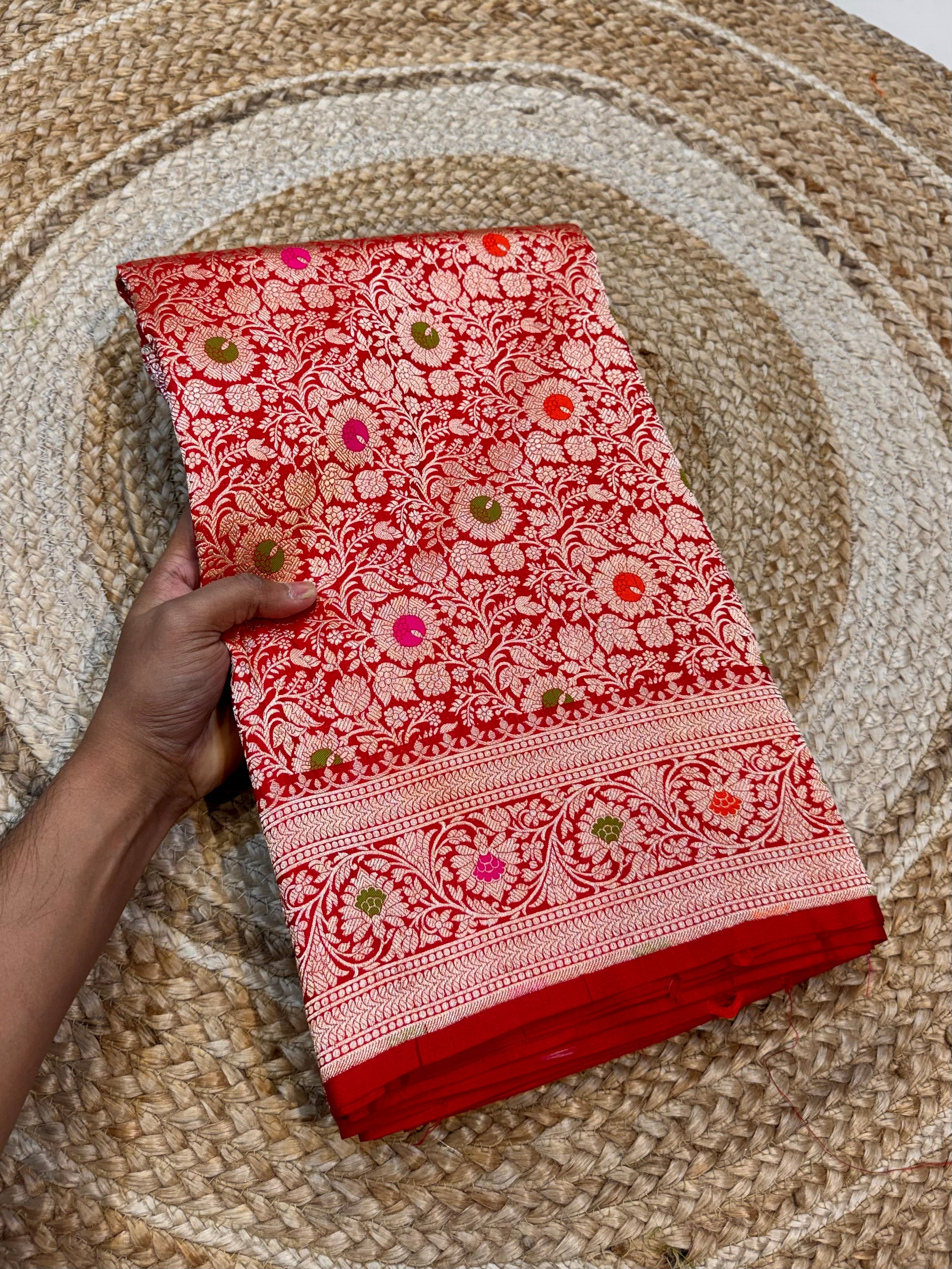 Red 100% Pure Banarasi Katan Silk Meenakari Brocade Saree