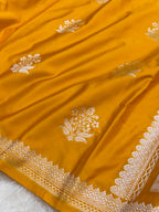 Gold Yellow Banarasi Soft Mashru Silk Partywear Saree