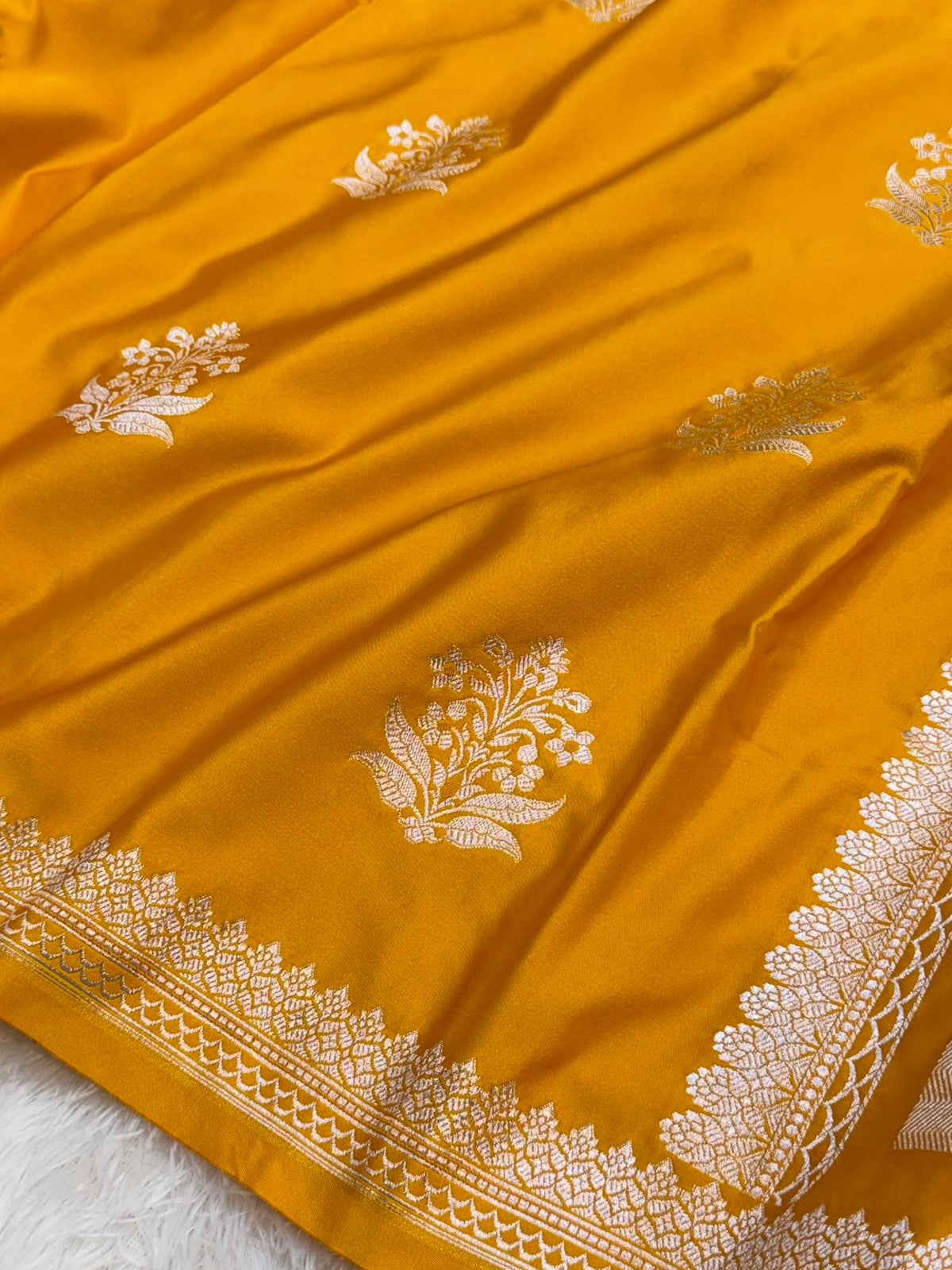 Gold Yellow Banarasi Soft Mashru Silk Partywear Saree