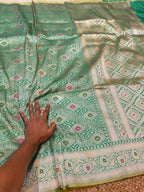Prebook | Parrot Green 100% Pure Banarasi Katan Silk Meenakari Brocade Saree