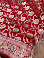 Prebook | Red 100% Pure Banarasi Katan Silk Meenakari Saree