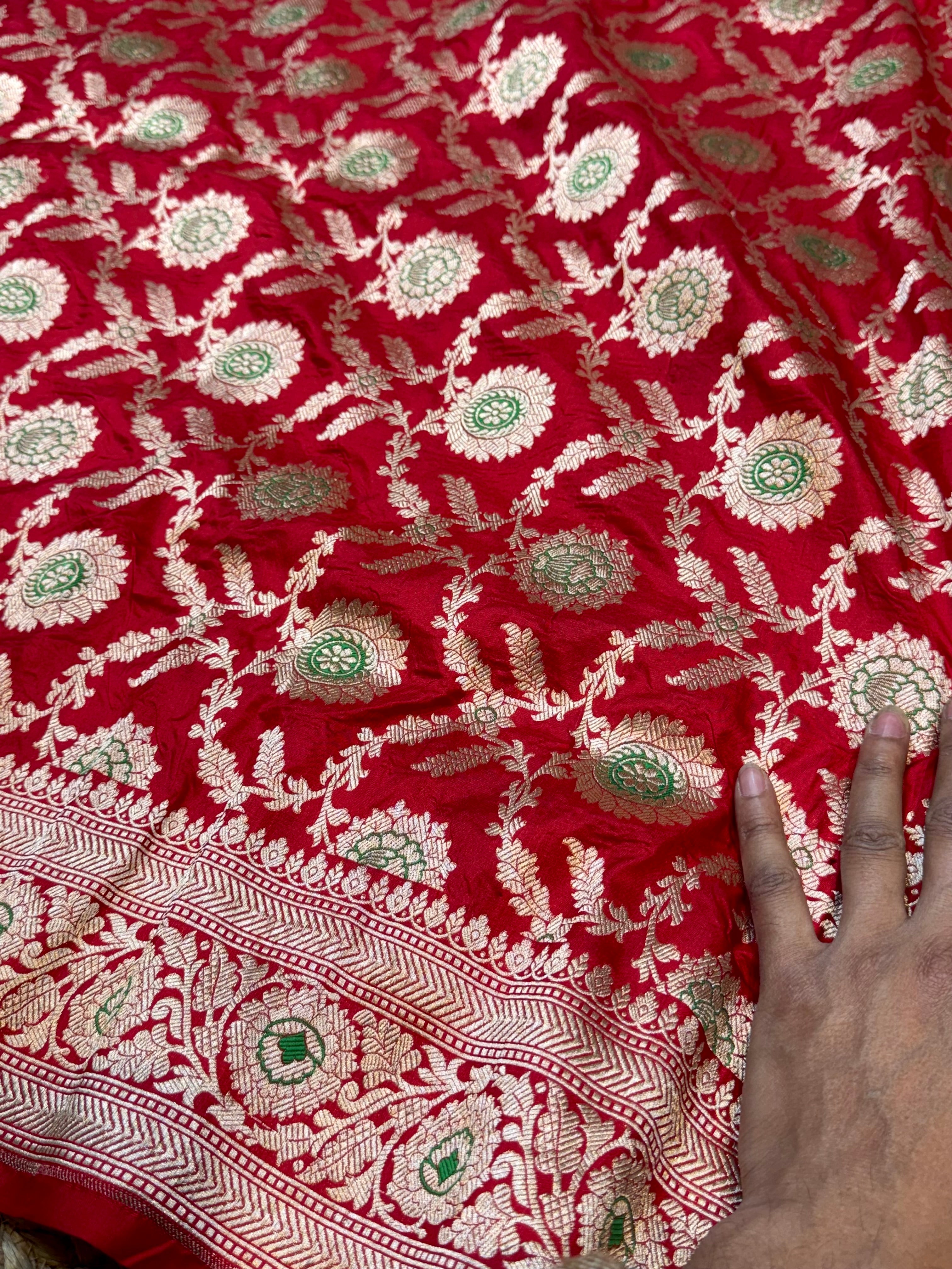 Prebook | Red 100% Pure Banarasi Katan Silk Meenakari Saree