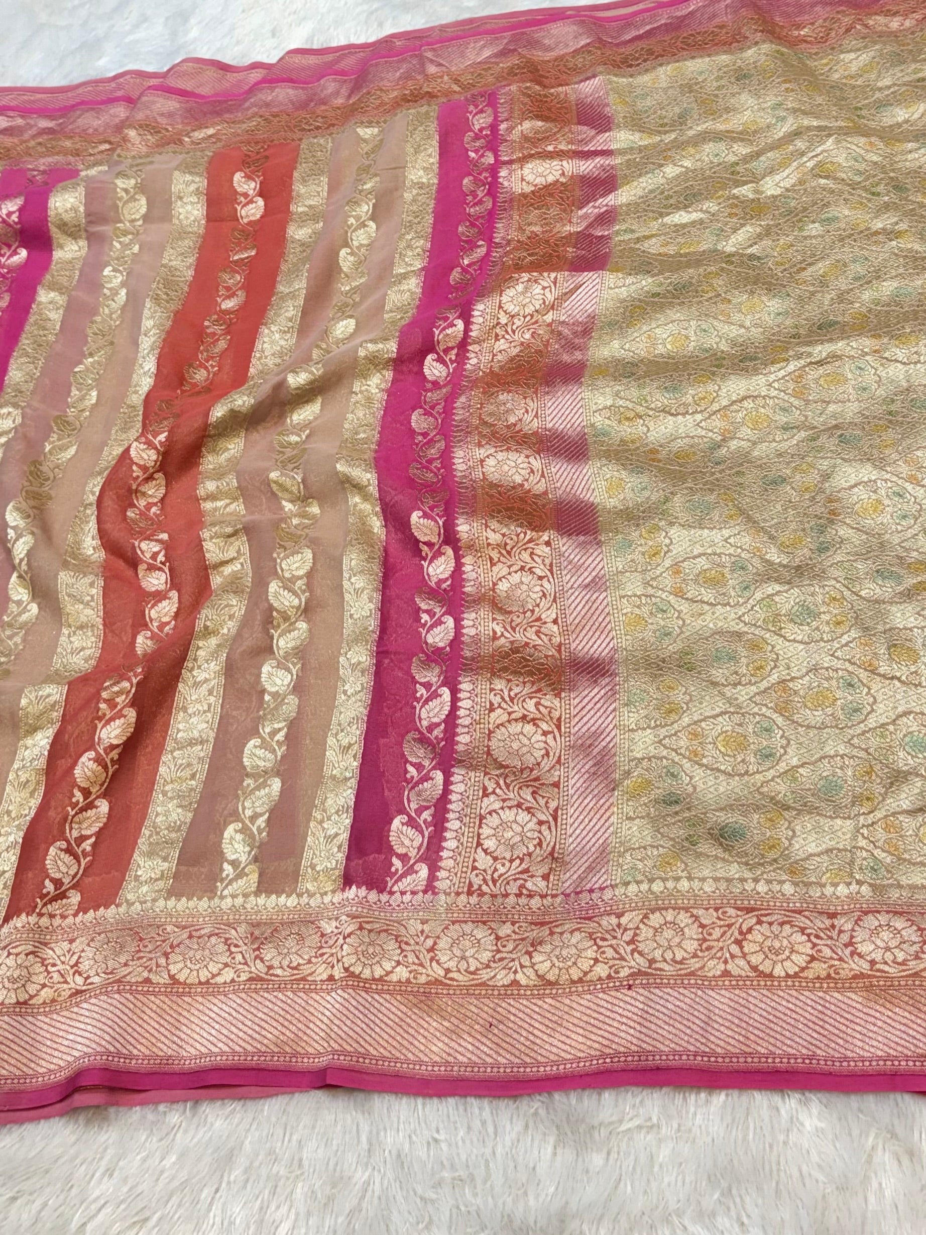 Cheeku 100% Pure Banarasi Khaddi Georgette RANGKAAT Saree