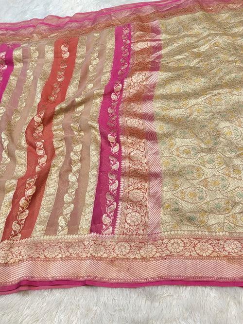 Cheeku 100% Pure Banarasi Khaddi Georgette RANGKAAT Saree