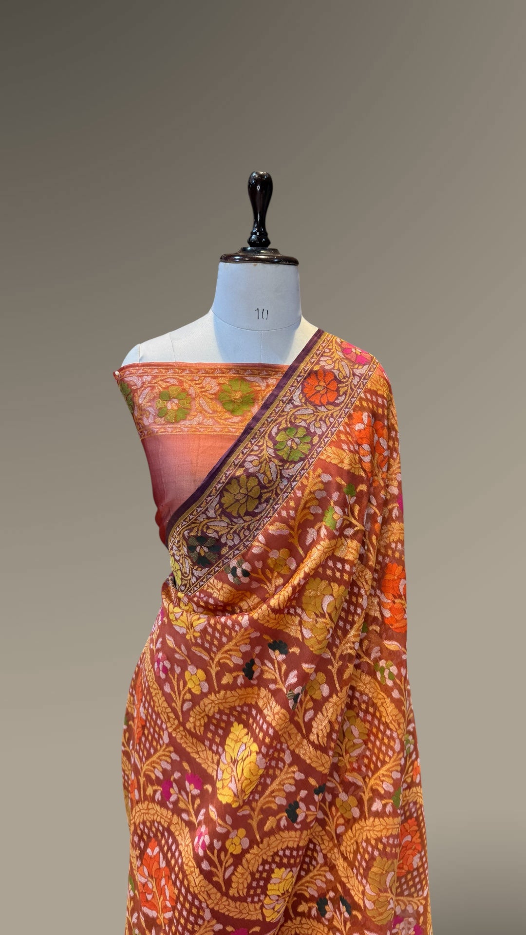 Prebook | Rust Orange 100% Pure Ektara Banarasi Kora Jamdani Saree