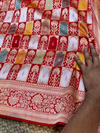 Prebook | Bridal Red 100% Pure Banaras Katan Silk Rangkaat Saree