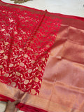 Red Banarasi Semi Katan Silk Partywear Saree