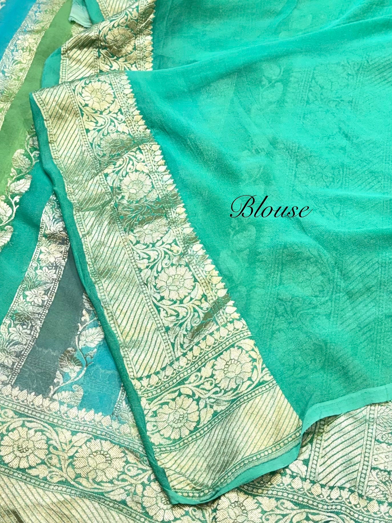 Sea Green 100% Pure Banarasi Khaddi Georgette RANGKAAT Saree