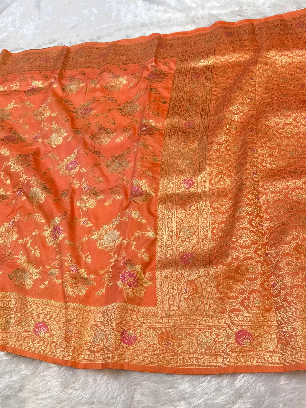 Light Peach Banarasi SemiKatan Silk Partywear Saree