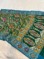 Green Pure Banarasi Ektara Kora Jamdani Saree