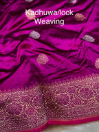 Wine Purple 100% Pure Banaras Katan Silk Handloom Handwoven Pattu Saree