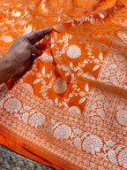 Fanta Orange 100% Pure Banarasi Katan Silk Saree