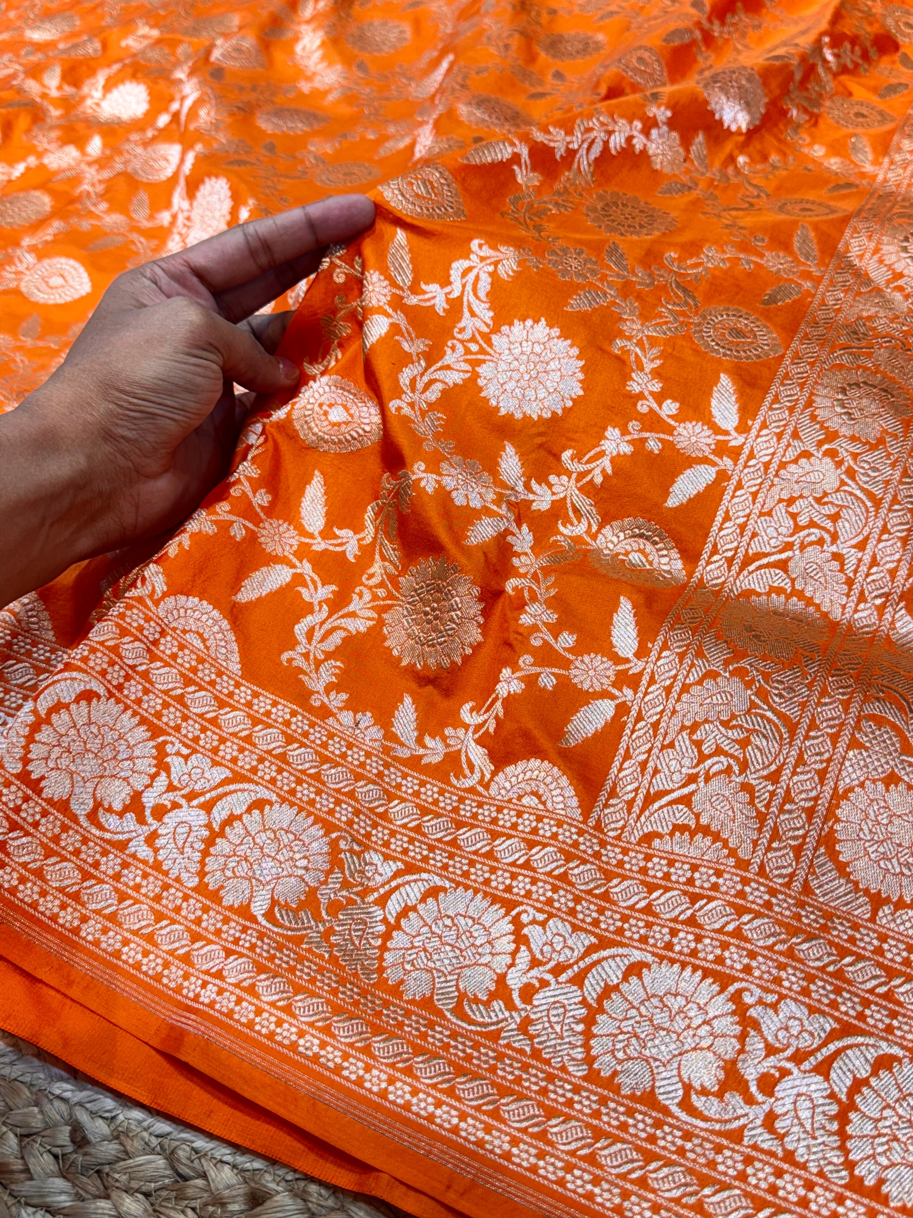 Fanta Orange 100% Pure Banarasi Katan Silk Saree