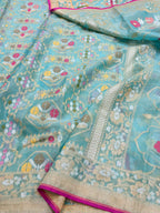 Ice Blue Pure Handloom Banarasi Ektara Kora Jamdani Saree