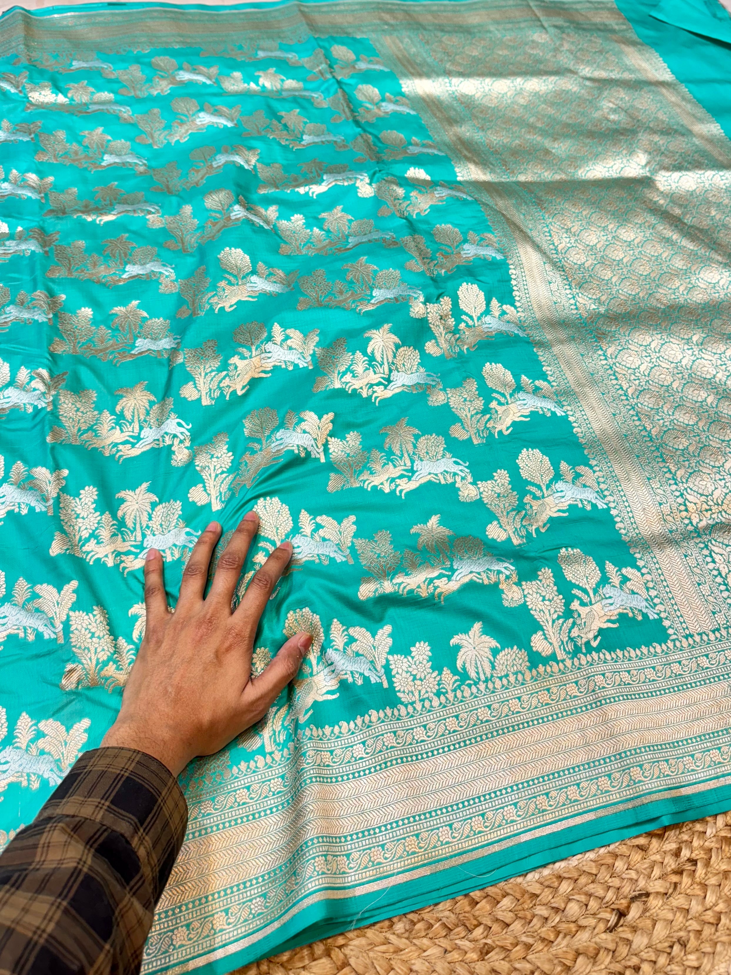Cyan Blue 100% Pure Banarasi Katan Silk Meenakari Saree