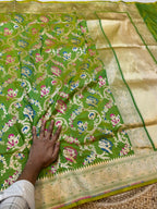 Dual Shade Green 100% Pure Banarasi Katan Silk Meenakari Saree