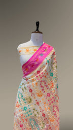 Half White 100% Pure Ektara Banarasi Kora Jamdani Saree