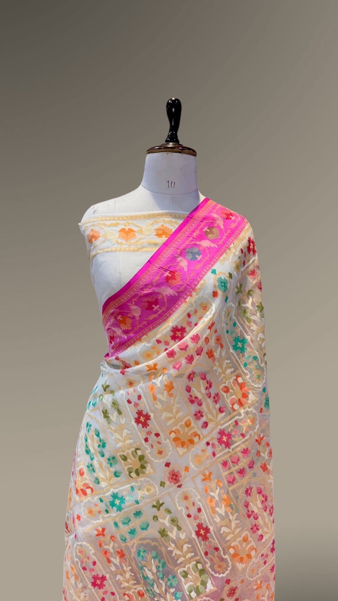 Half White 100% Pure Ektara Banarasi Kora Jamdani Saree