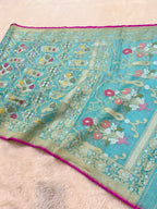 Ice Blue Pure Handloom Banarasi Ektara Kora Jamdani Saree