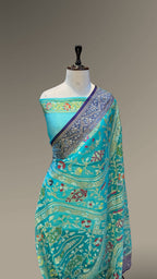 Sky Blue Pure Banarasi Ektara Kora Jamdani Saree