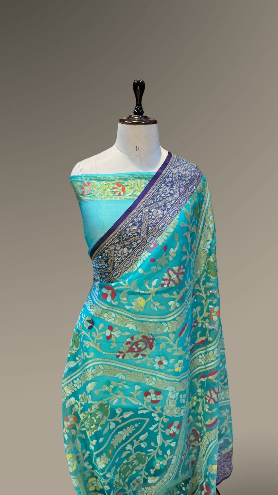 Sky Blue Pure Banarasi Ektara Kora Jamdani Saree