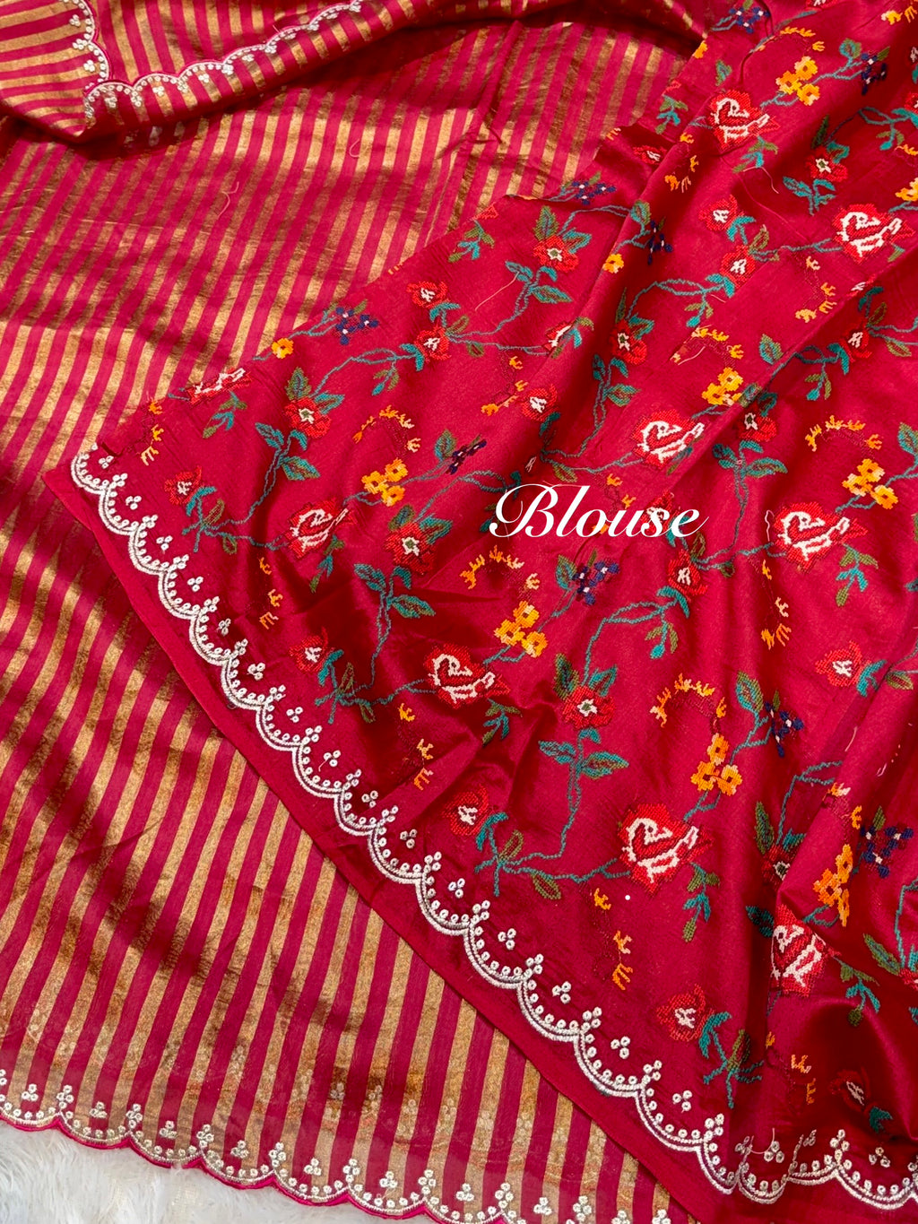 Hot Pink 100% Pure Handloom Mul Cotton Stripes Tissue Silk Partywear Banarasi Embroidery Lightweight Sarees