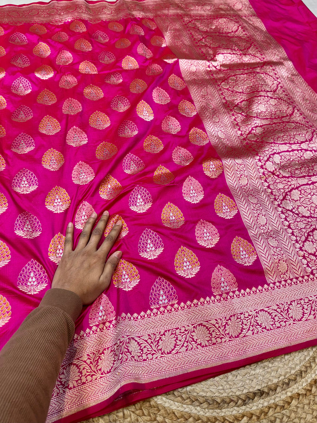 Rani Pink 100% Pure Banarasi Katan Silk Meenakari Saree