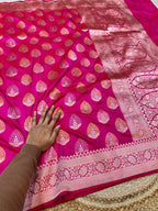 Rani Pink 100% Pure Banarasi Katan Silk Meenakari Saree