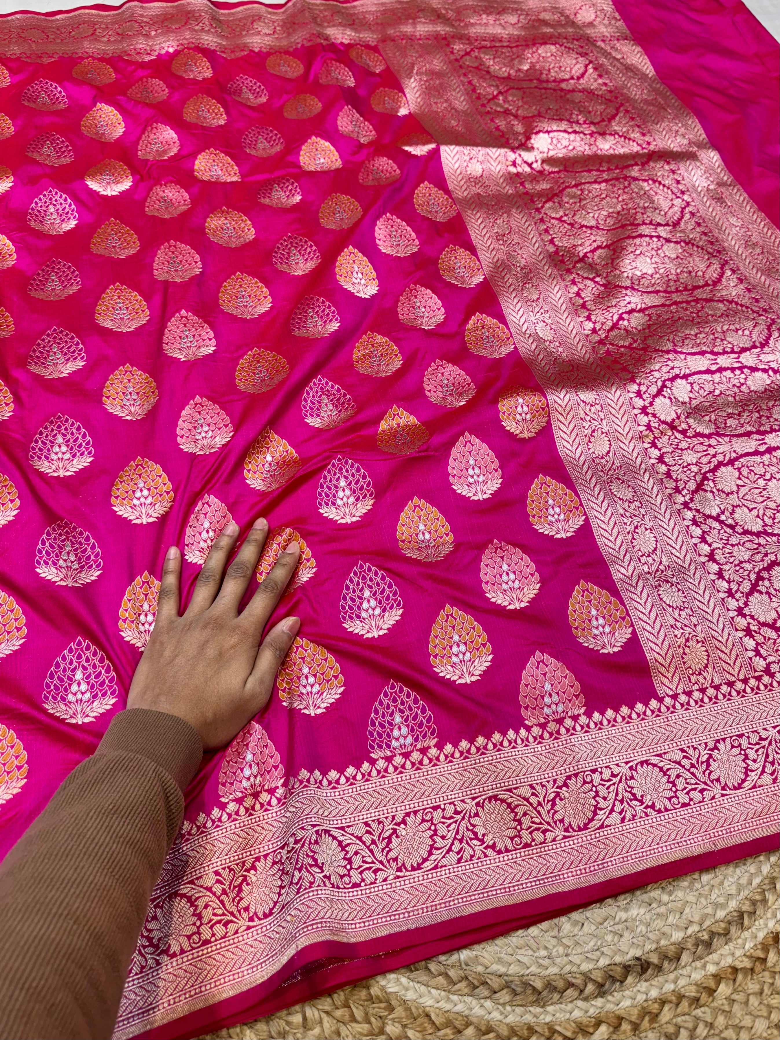 Rani Pink 100% Pure Banarasi Katan Silk Meenakari Saree
