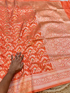 Peach 100% Pure Banarasi Katan Silk Meenakari Saree