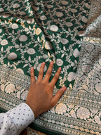 Bottle Green Pure Banarasi Katan Silk Saree
